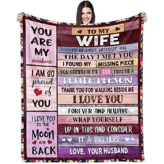 "To My Wife Gift Poem Love Letter Blanket From Husband/Wife - I Love You Letter Printed Warm Throw For Romantic, Birthday or Anniversary (130cm x 150cm)
