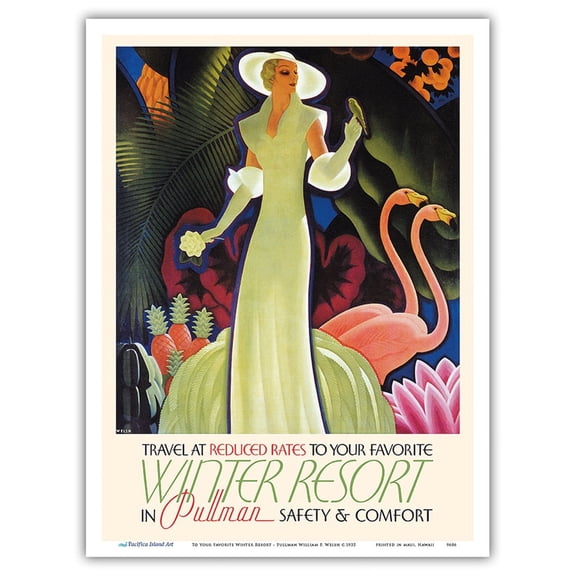 To Your Favorite Winter Resort - Pullman Company - Vintage Railroad Travel Poster by William P. Welsh c.1935 - Master Art Print (Unframed) 9in x 12in