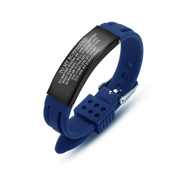 To my boyfriend bracelet for men Love Quote bracelets Engraved I will forever and always be yours and only yours... gift from girlfriend ,Anniversary ,Birthday, Valentine to him (Blue)