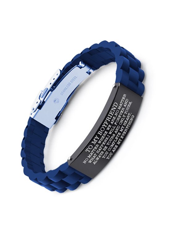 , To My Boyfriend Love Quote Bracelet, Stainless Steel, 7-8.8"