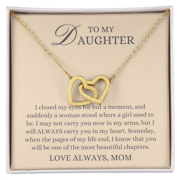 To my Daughter Gift From Mom, Most Beautiful Chapters, Interlocking Hearts Pendant Necklace