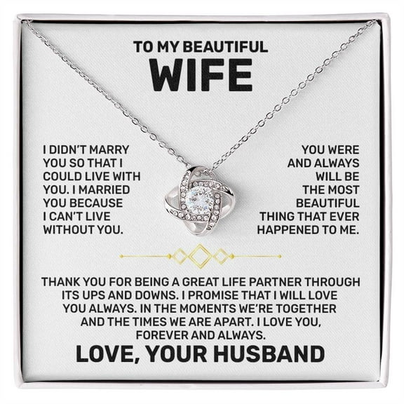 Wife Necklace Gift from Husband, Love Knot , Perfect gift for Valentines day, Anniversary, Birthday