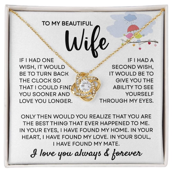 To my Wife Necklace from Husband, Love Knot 14K White Gold and 18K Yellow Gold Love Knot Necklace, Perfect for Birthday, Valentines day gifts