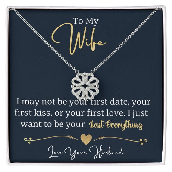 To my Wife Necklace from Husband, 14K White gold finish Magnetic Hearts Clover Necklace, Gift for Valentines Day, Birthday, Anniversary