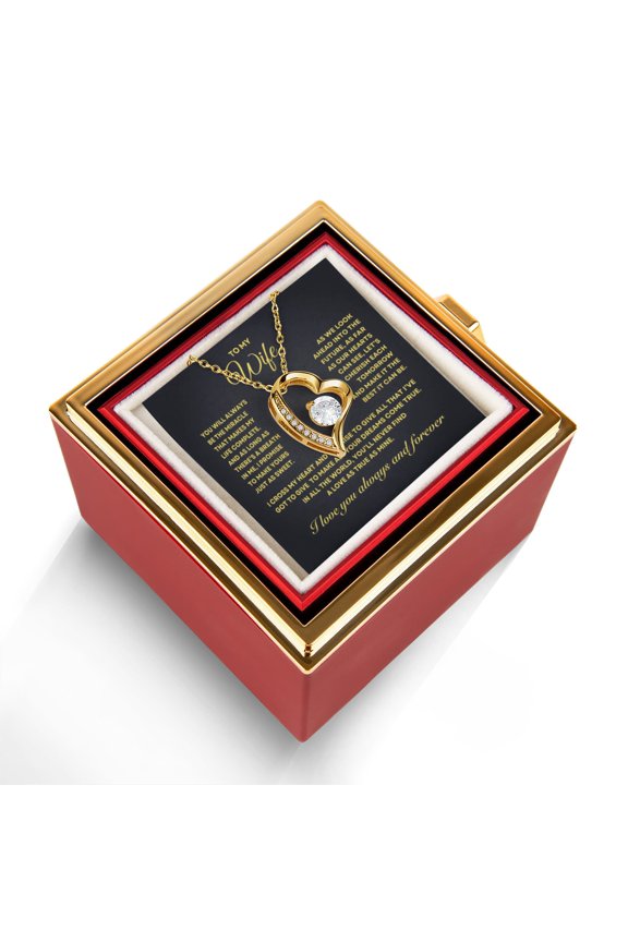 To my Wife Necklace from Husband, Forever Love Pendant with Rotating Rose Box, Gift for Anniversary, Valentines Day, Birthday