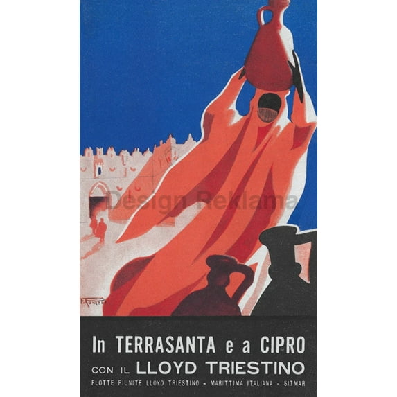 To the Holy Land and Cyprus with the Lloyd Triestino, 1932. Framed Vintage Travel Poster