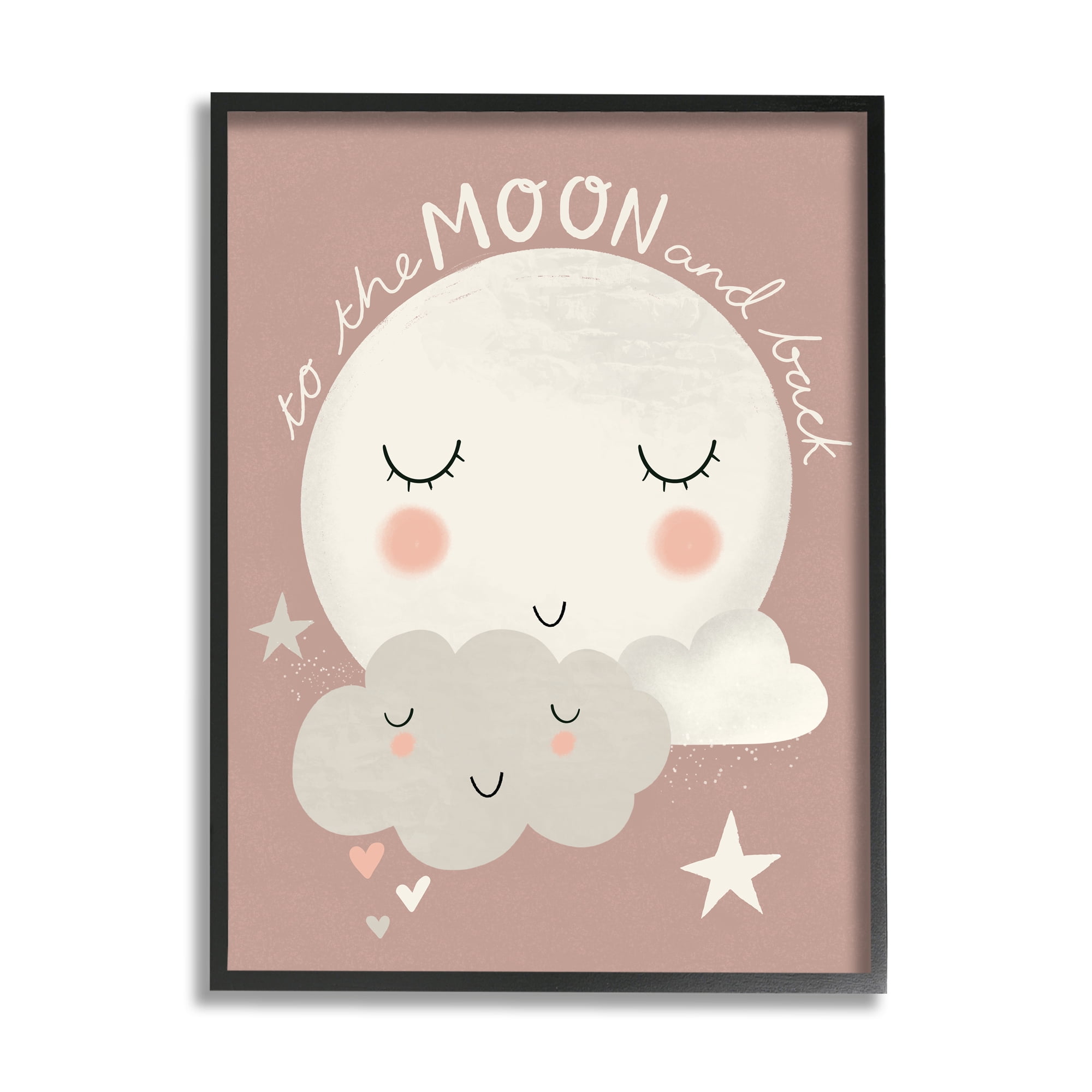 To the Moon and Back Phrase Sleeping Cloud 11 in x 14 in Framed Painting Art Prints, by Stupell Home Décor