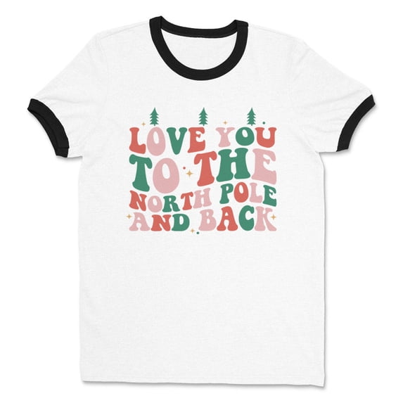 To the North Pole and Back Ringer Tee Shirt Unisex Large White/Black