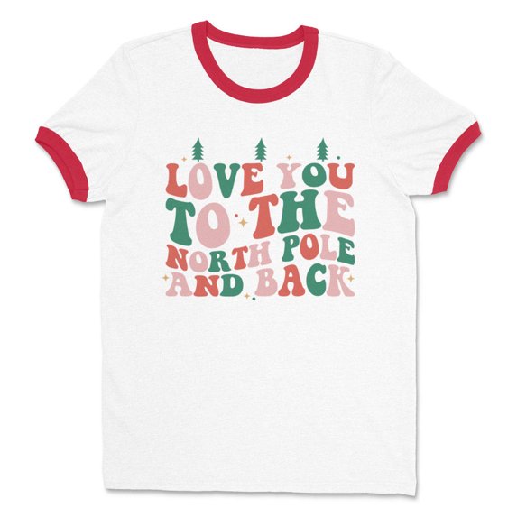 To the North Pole and Back Ringer Tee Shirt Unisex Small White/Red