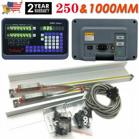 ToAuto 250+1000mm Linear Scale w/ 2 Axis DRO Digital Readout 5um for Mill Lathe