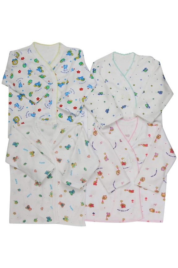 Baby's 4-Pack Long Sleeve Ultra-Soft Cotton Kimono Wrap Tee Shirt Top - Print - 0-3 Months