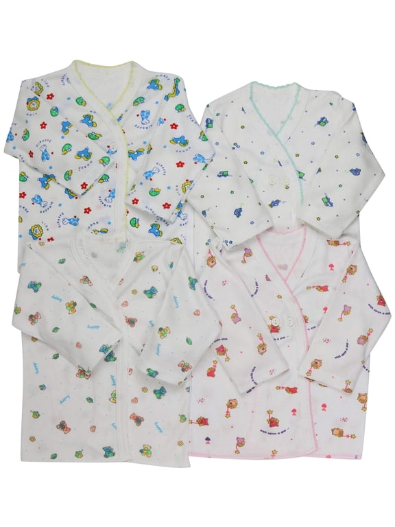 Baby's 4-Pack Long Sleeve Ultra-Soft Cotton Kimono Wrap Tee Shirt Top - Print - 3-6 Months