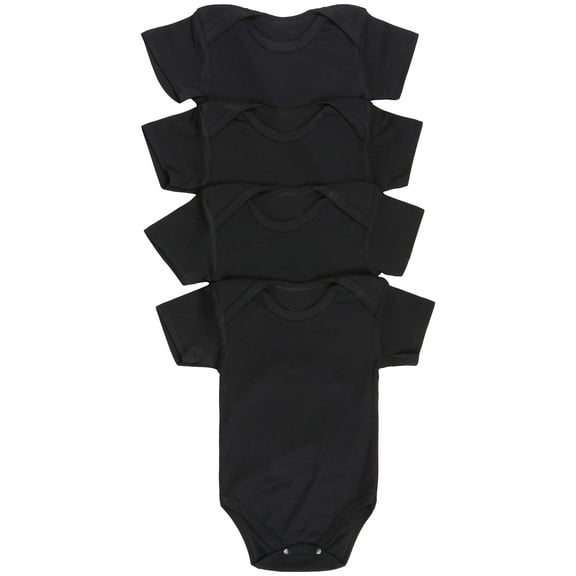 ToBeInStyle Babys' 4 Pack Ultra-Soft Cotton Short Sleeve Bodysuit Romper - Black - 1 Year Old