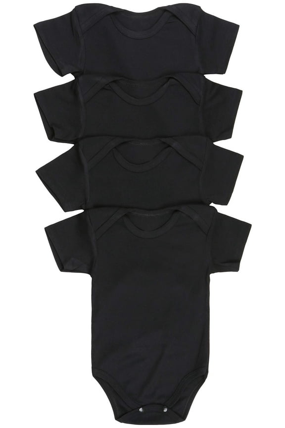 Babys' 4 Pack Ultra-Soft Cotton Short Sleeve Bodysuit Romper - Black - 1 Year Old