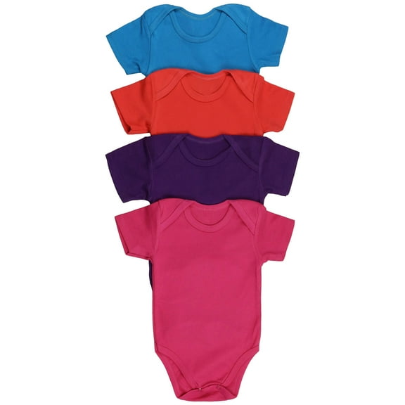 ToBeInStyle Babys' 4 Pack Ultra-Soft Cotton Short Sleeve Bodysuit Romper - Vibrant - 2 Years Old