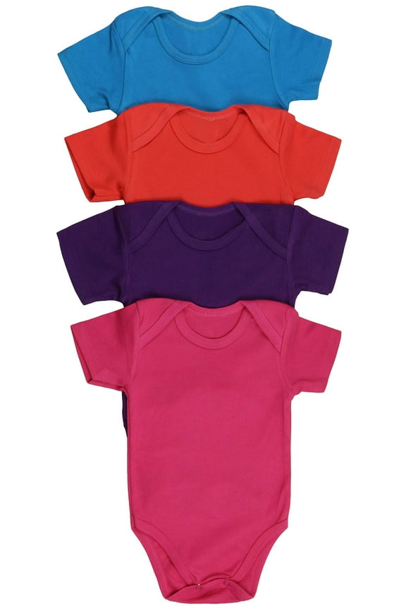 Babys' 4 Pack Ultra-Soft Cotton Short Sleeve Bodysuit Romper - Vibrant - 3 Years Old