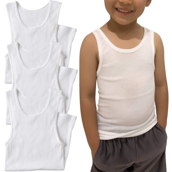 ToBeInStyle Boy's 3 Pack Basic White A-Shirt Cotton Blend - S