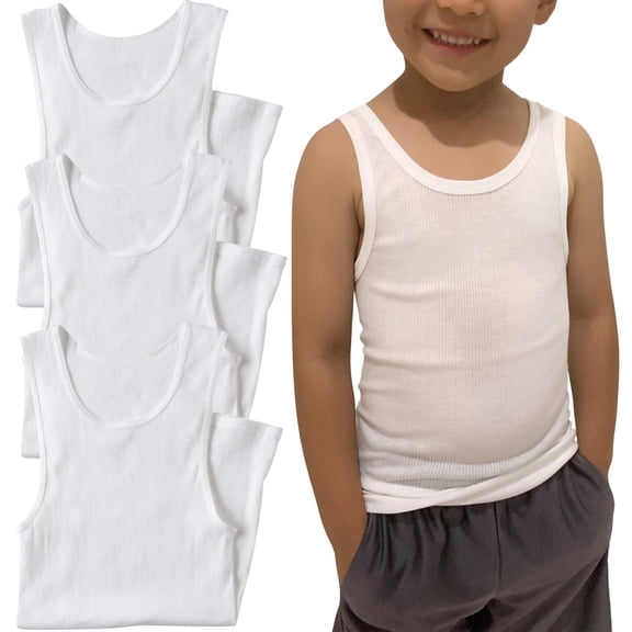 ToBeInStyle Boy's 3 Pack Basic White A-Shirt Cotton Blend - S