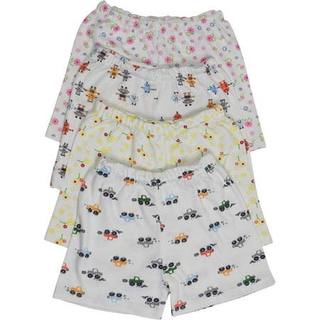 ToBeInStyle Boy's 4-Pack Relaxed Casual Ultra-Soft Cotton Shorts - Cute Characters - 0-3 Months Old