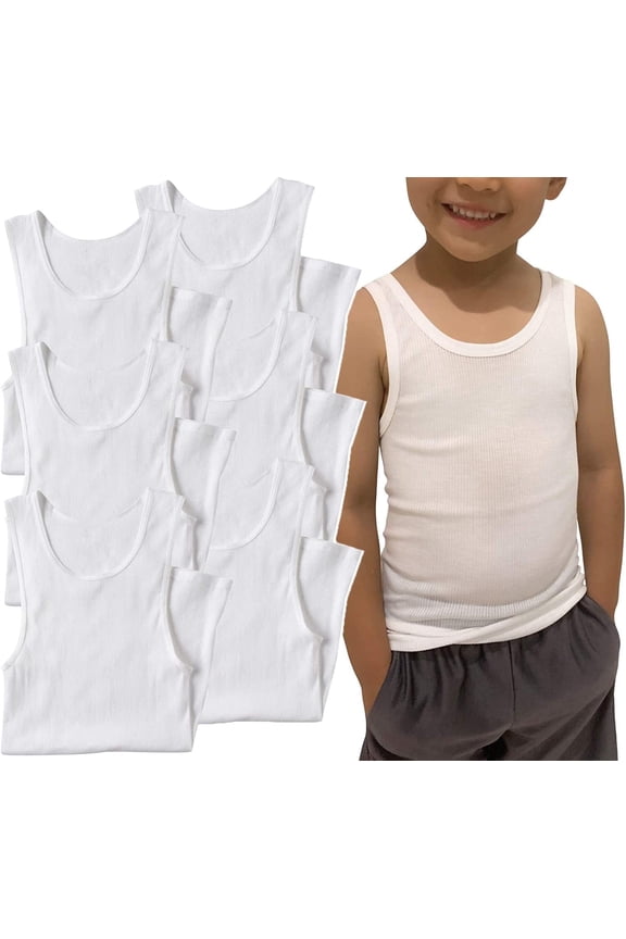 Boy's 6 Pack Basic White A-Shirt Cotton Blend - L