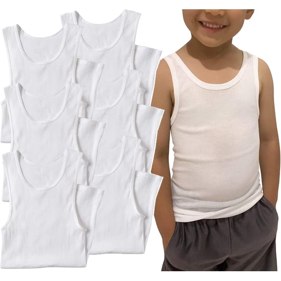 ToBeInStyle Boy's 6 Pack Basic White A-Shirt Cotton Blend - XL