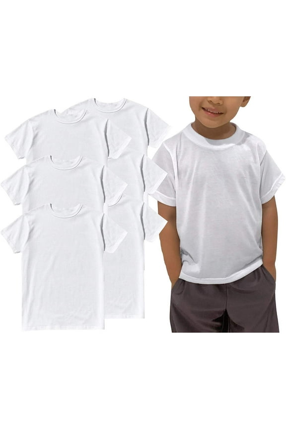 Boy's 6 Pack Classic White Undershirt T-Shirt Cotton Blend - XS