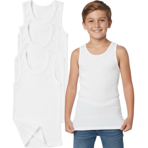 ToBeInStyle Boy's Pack 3 or 6 100% Cotton Preshrunk A-Shirt Classic Fit Tank Tops Undershirts - 6 Pack: White - Large