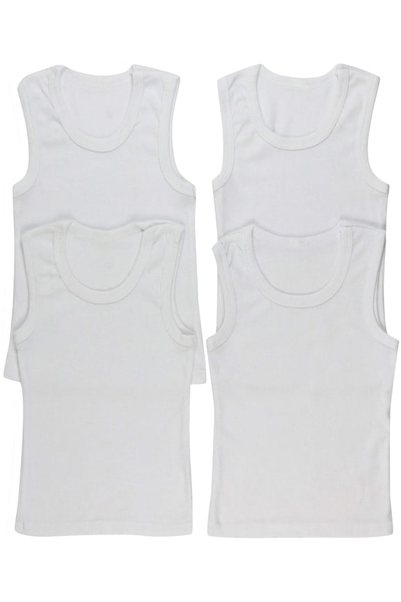 Boy's Pack of 4 Ribbed Cotton Tank Tops - White - 2 Years Old