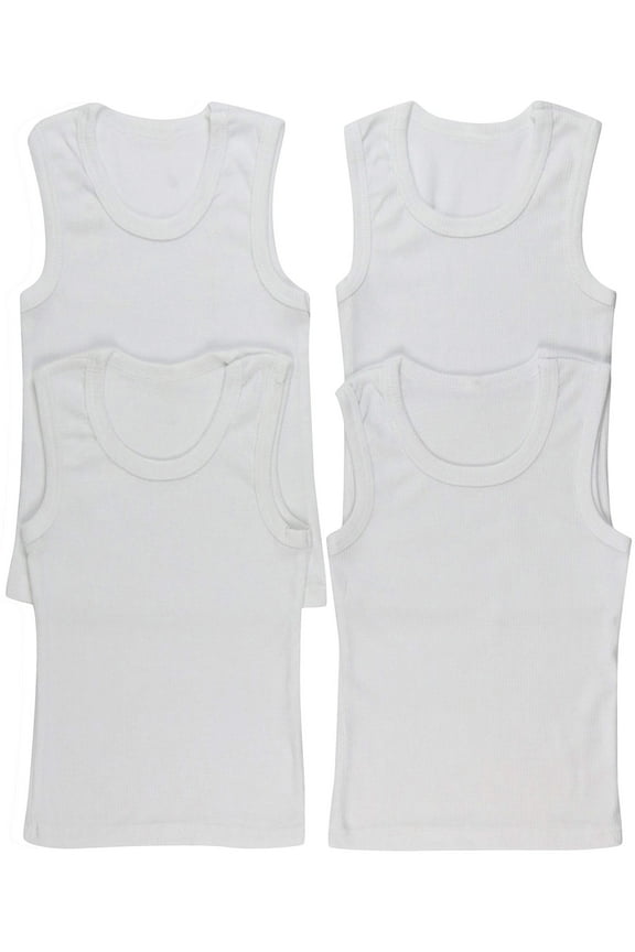 Boy's Pack of 4 Ribbed Cotton Tank Tops - White - 3 Years Old