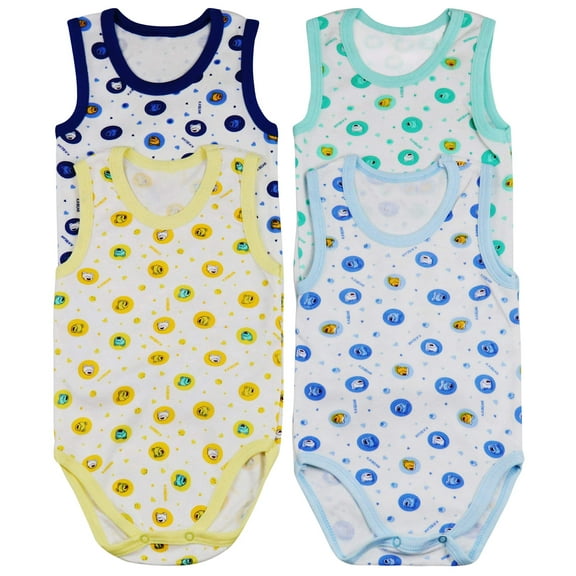ToBeInStyle Boy's Pack of 4 Ultra-Soft Cotton Baby Tank Top Bodysuits - Bears - 0-3 Months Old