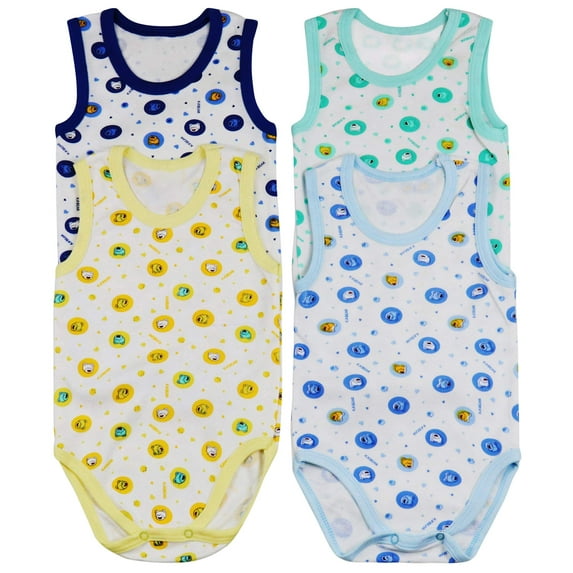 ToBeInStyle Boy's Pack of 4 Ultra-Soft Cotton Baby Tank Top Bodysuits - Bears - 3 Years Old