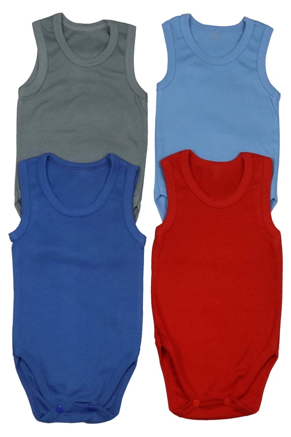 Boy's Pack of 4 Ultra-Soft Cotton Baby Tank Top Bodysuits - Cool - 0-3 Months Old