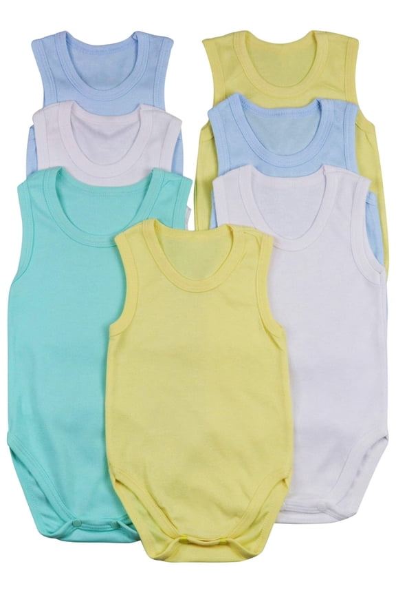 Boy's Pack of 4 Ultra-Soft Cotton Baby Tank Top Bodysuits - Pastel - 0-3 Months Old