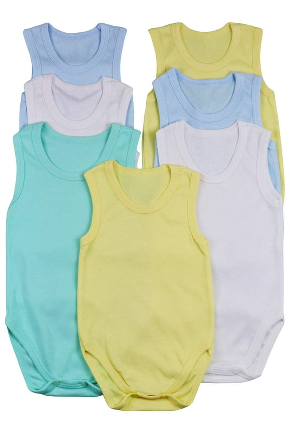 Boy's Pack of 4 Ultra-Soft Cotton Baby Tank Top Bodysuits - Pastel - 2 Years Old