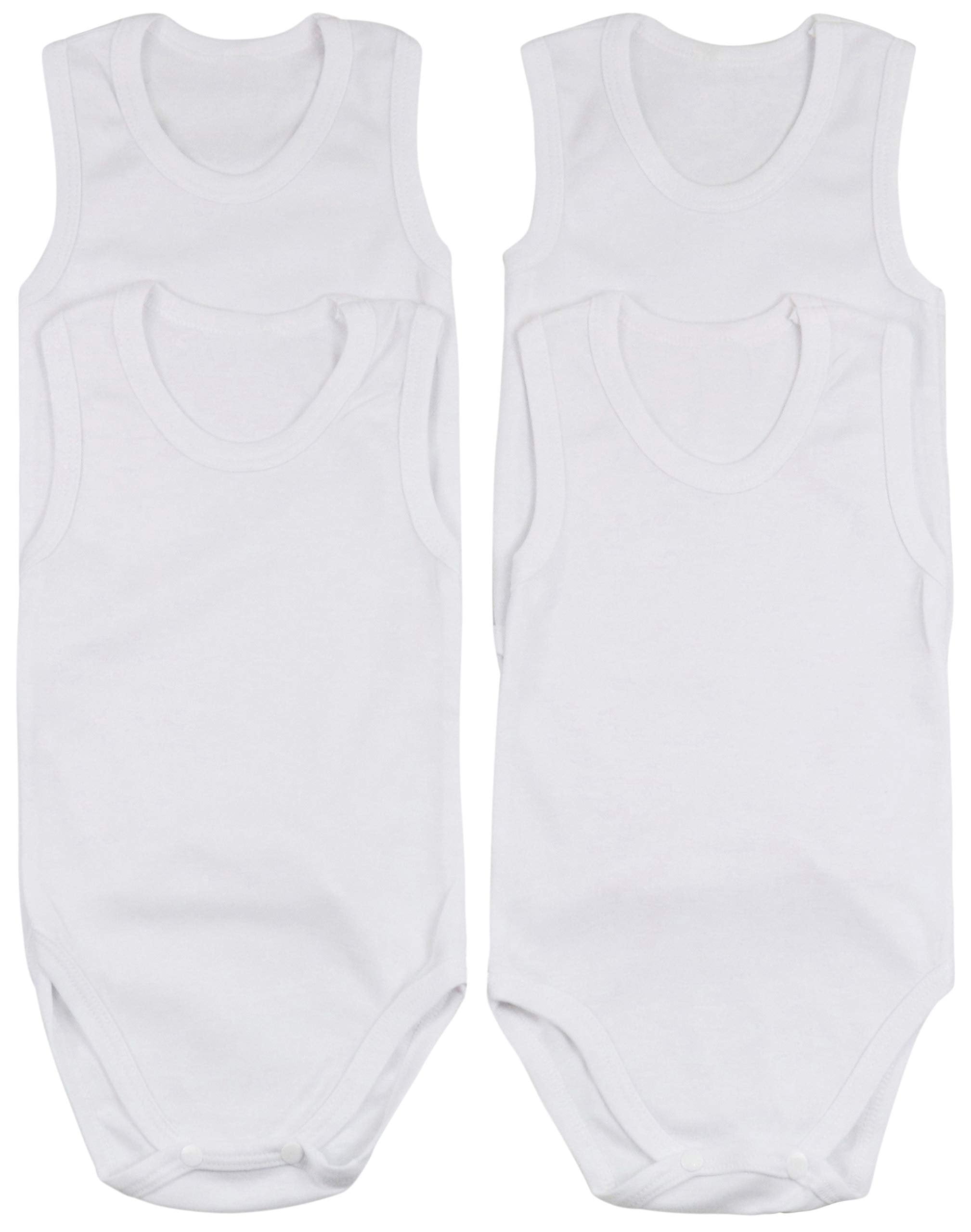 ToBeInStyle Boy's Pack of 4 Ultra-Soft Cotton Baby Tank Top Bodysuits - White - 2 Years Old