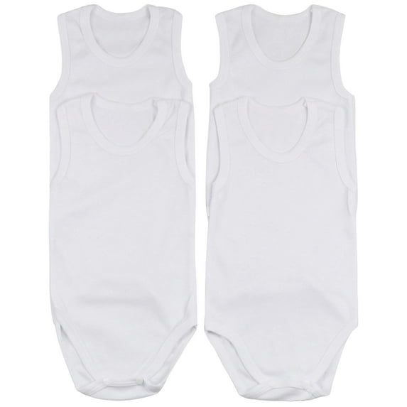 ToBeInStyle Boy's Pack of 4 Ultra-Soft Cotton Baby Tank Top Bodysuits - White - 3-6 Months Old