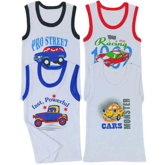 ToBeInStyle Boy's Pack of 4 Ultra-Soft Cotton Tank Tops - Cars - 4 Years Old