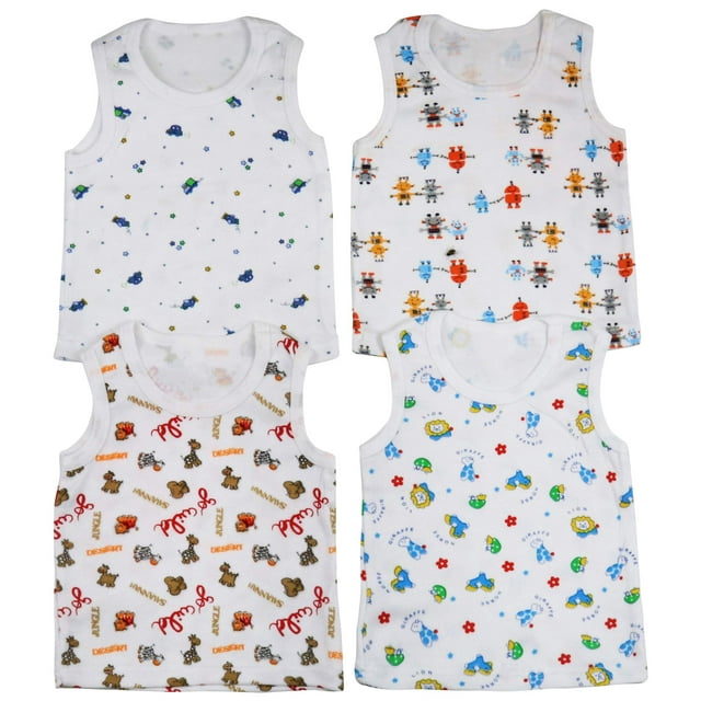 ToBeInStyle Boy's Pack of 4 Ultra-Soft Cotton Tank Tops - Funny Characters - 3 Years Old