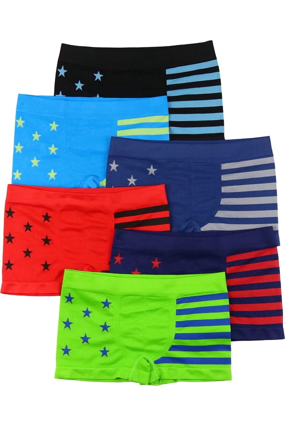 Boy's Pack of 6 Assorted Print Seamless Boxer Briefs - Stars and Stripes - Small