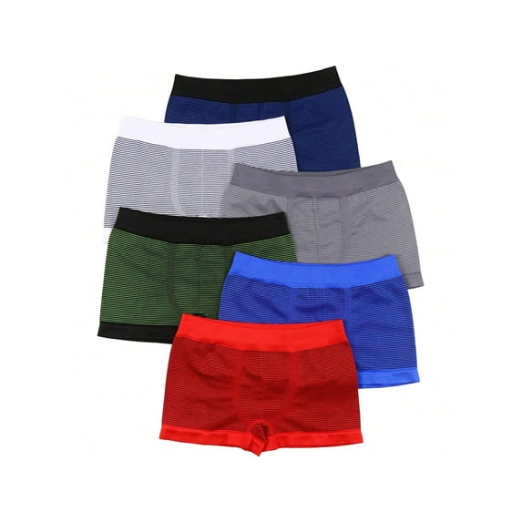ToBeInStyle Boy's Pack of 6 Assorted Print Seamless Boxer Briefs - Thin Stripes - Small