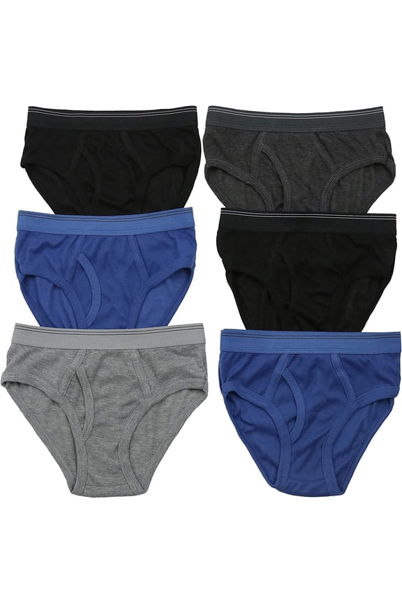Boy's Pack of 6 Briefs - Black, Blue, Grey - M