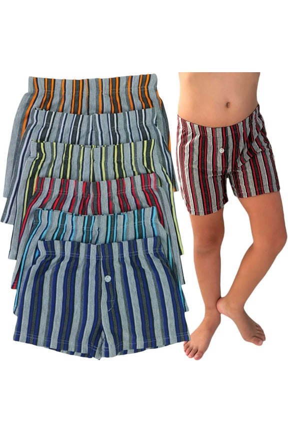 Boy's Pack of 6 Cotton Striped Boxer Shorts - Large