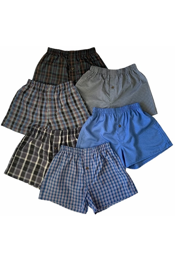 Boys' Pack of 6 Assorted Cotton-Blend Tartan Patterned Boxer Shorts - Large