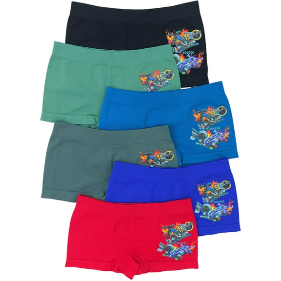ToBeInStyle Boys' 6 Pack Graphic Decal Print Seamless Boxer Briefs - Flaming Dragster - Small