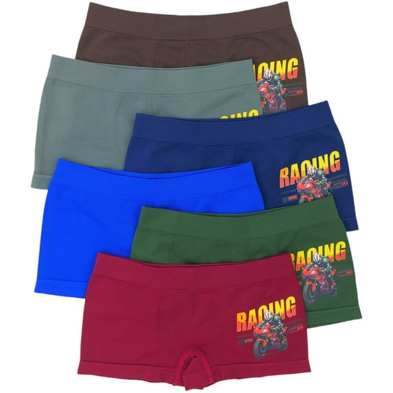 ToBeInStyle Boys' 6 Pack Graphic Decal Print Seamless Boxer Briefs - Red Racing Motorcycle - Small