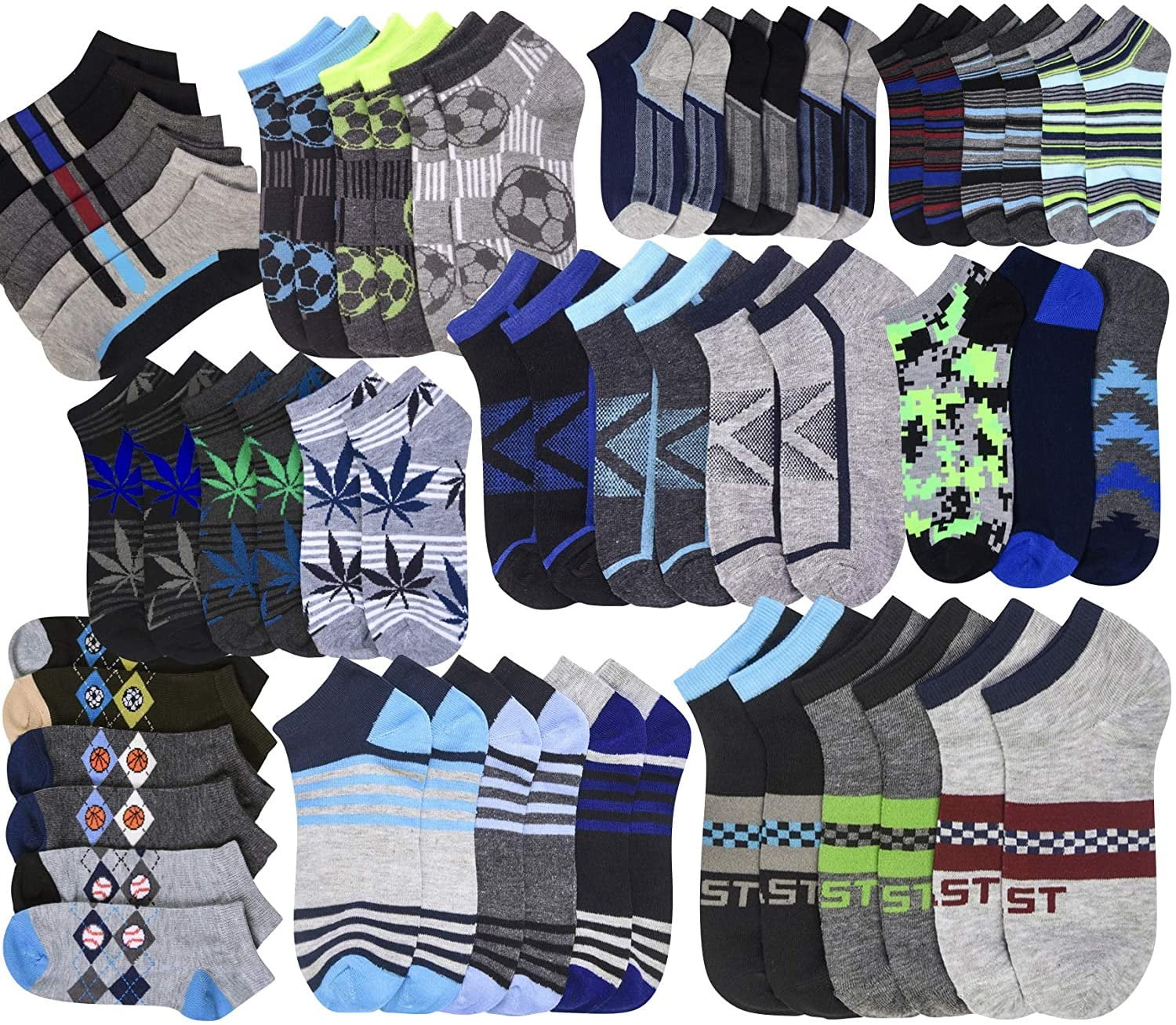 ToBeInStyle Boys' Big Kids Pack of 12 Pairs Mystery Low Cut Ankle Socks