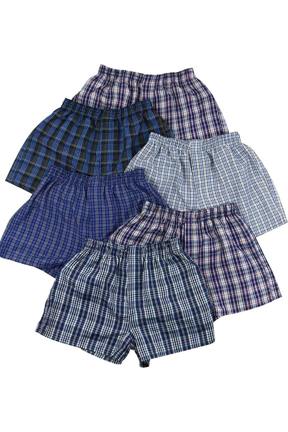 Junior Cotton Plaid Boxer Shorts, Pack of 6, Small