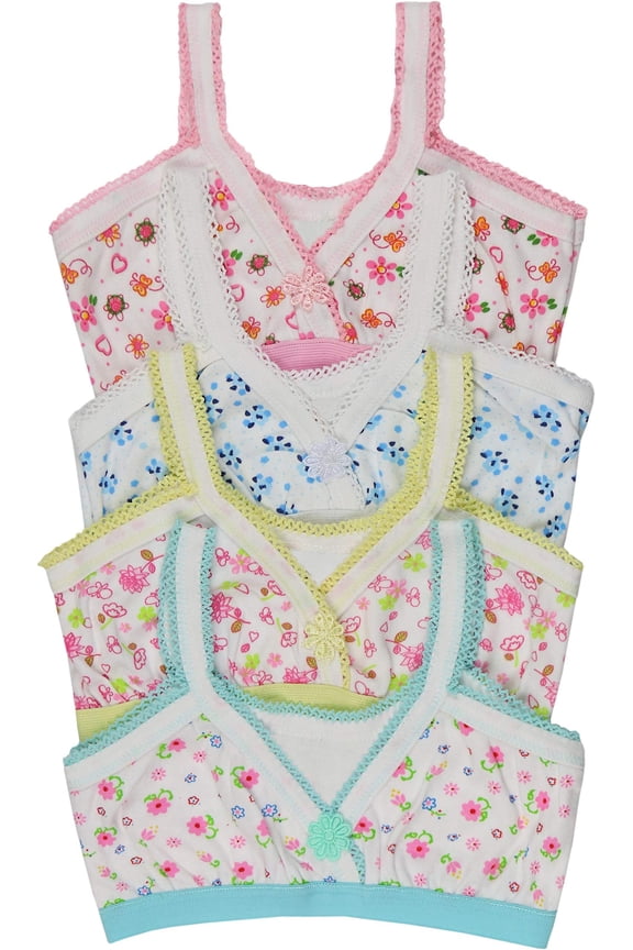 Girl's 4-Pack Crochet Trim Cami Training Bras - Flowers - 10 Years