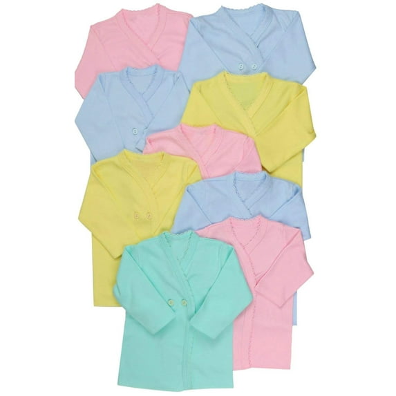 ToBeInStyle Girl's 4-Pack Long Sleeve Ultra-Soft Cotton Kimono Wrap Tee Shirt Top - Pastel - 0-3 Months