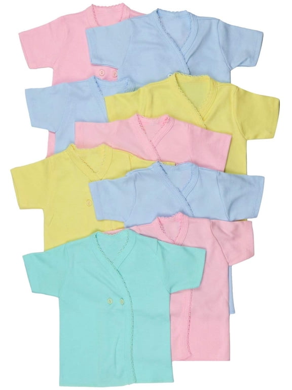 Girl's 4-Pack Short Sleeve Ultra-Soft Cotton Kimono Wrap Tee Shirt - Pastel - 6-9 Months